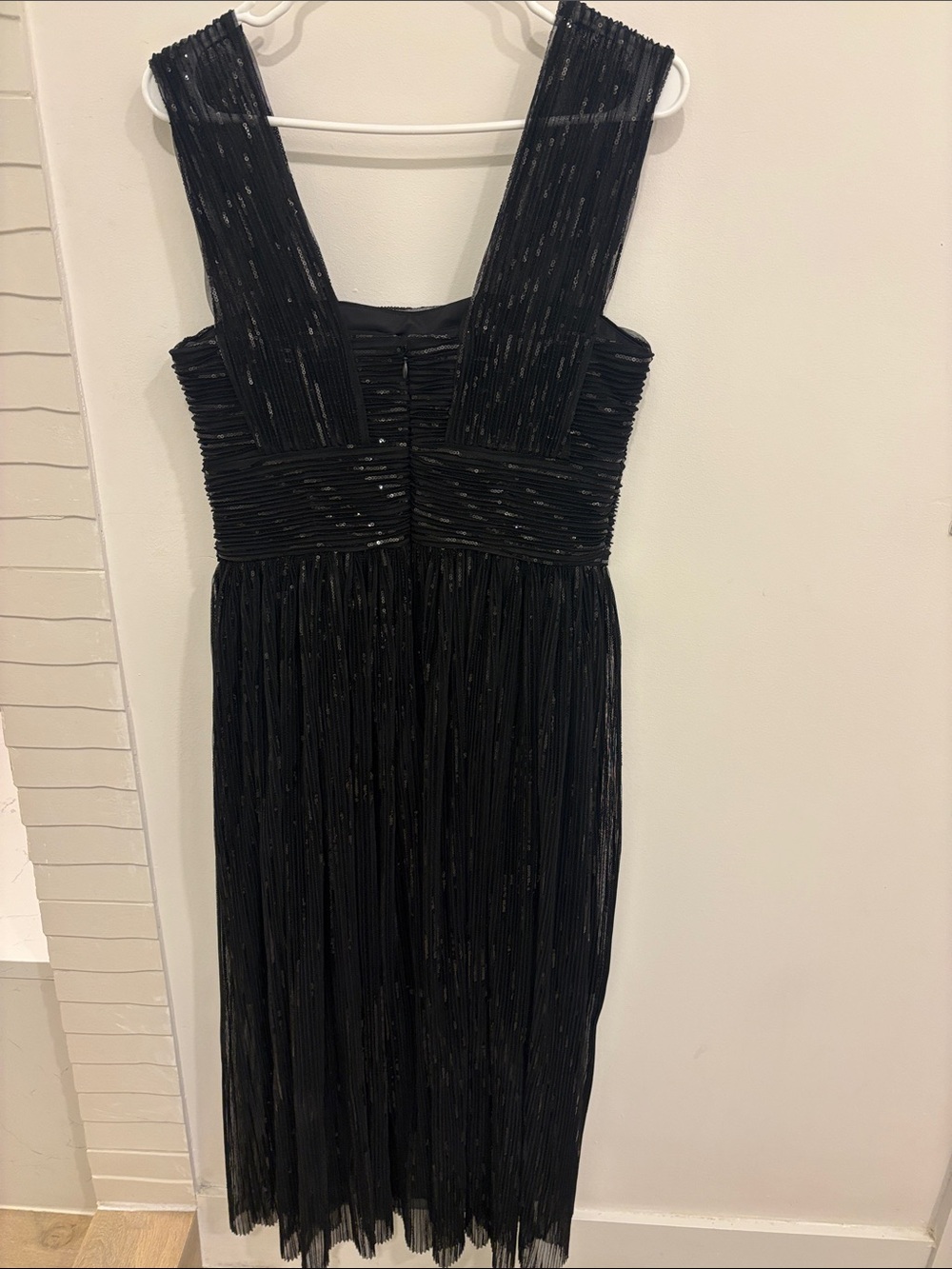 Halston Heritage Black Sequin Pleated Wedding Guest Dress - Picture 3 of 12